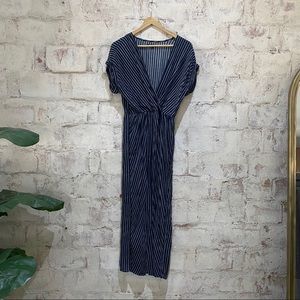 Madewell Black Wrap-front Maxi Dress In Stitch Stripe